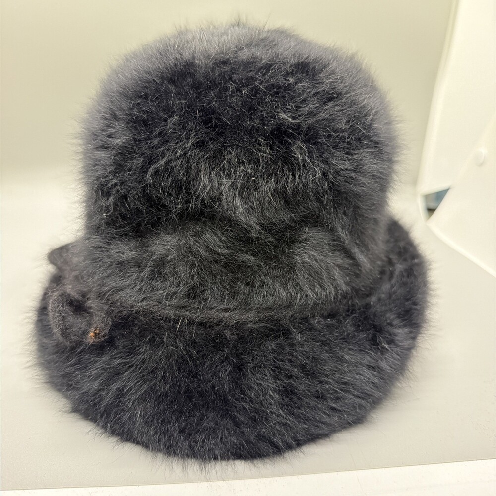 Vintage Kangol Design Black Furgora Bucket Hat Angora Blend Made In England